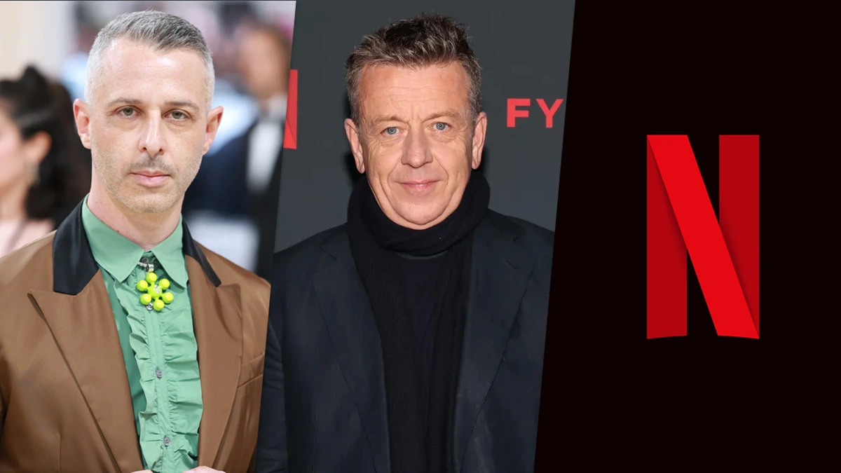 Jeremy Strong and Peter Morgan · Netflix adaptation announcement artwork